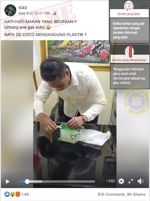 Fakta nata de coco mengandung plastik (turnbackhoax.id)