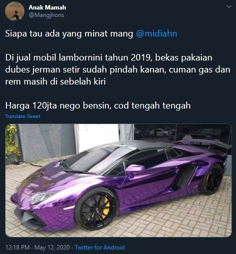 Viral Lamborghini dijual seharga cuma ratusan juta rupiah. (Twitter/@Mangjhons)