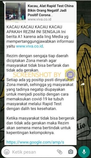 Hoaks corona dimasukkan ke tubuh lewat rapid test (Turnbackhoax.id).