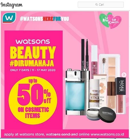 Promo diskon produk kecantikan Watson. (Instagram)