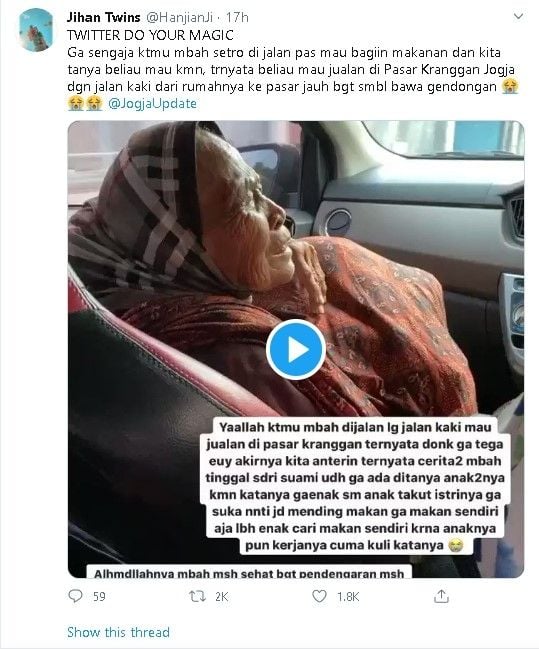 Mbah Setro nenek pedagang Pasar Kranggan tinggal sendiri di gubuk reyot - (Twitter/@HanjianJi)