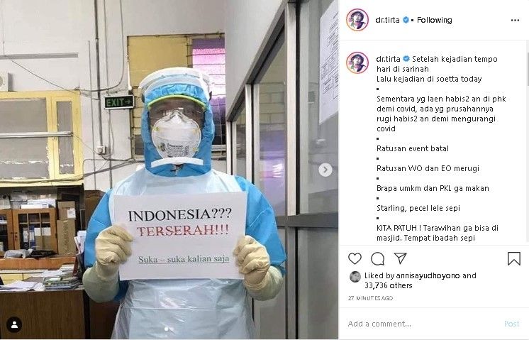 Dokter Tirta kesal dengan kerumunan di McD Sarinah dan Bandara Soetta. - (Instagram/@dr.tirta)