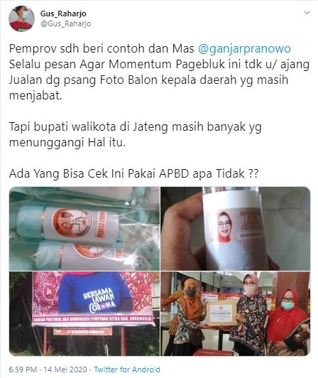 Foto istri Bupati Sukoharjo mejeng di bansos (Twitter).