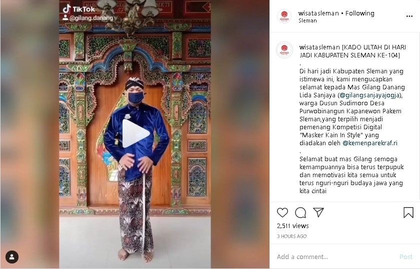 Video "Masker Kain in Style" Gilang Sanjaya - (Instagram/@wisatasleman)