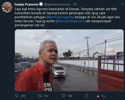 Ganjar Pranowo tinjau titik kemacetan di Sayung, Demak.  (Twitter/@ganjarpranowo)