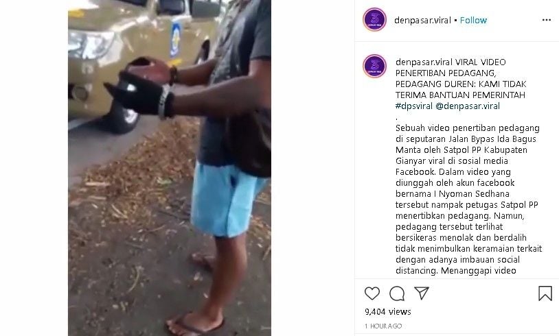 Penjual durian meradang saat lapak dagangannya ditertibkan satpol PP. (Instagram/@denpasar.viral)