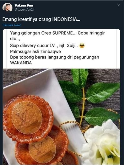 Ngakak, Niat Saingi Oreo Supreme, Viral Kue Cucur Berlogo Louis Vuitton. (Twitter/@valentfun21)