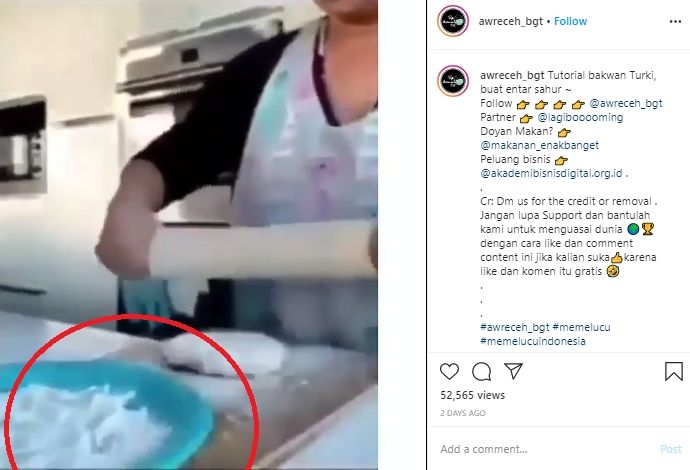  Ibu Ini Bagikan Video Memasak Kue, Endingnya Malah Bikin Warganet Ngakak. (Instagram/@awreceh_bgt)