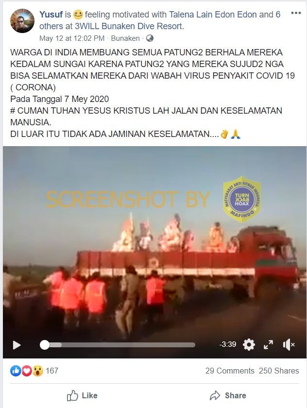 Warga India buang patung karena corona (Turnbackhoax.id)