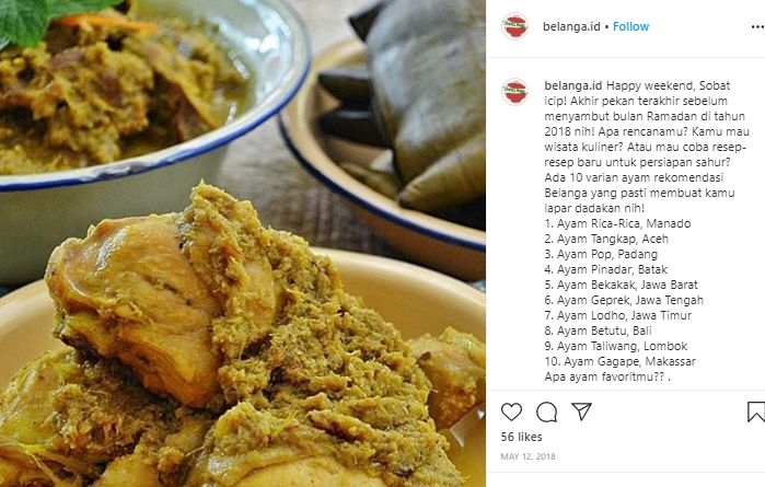 Ayam Gagape, hidangan lebaran khas Makassar. (Instagram/@belanga.id)