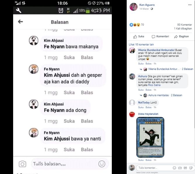 Beredar percakapan diduga NF dan kekasihnya mempraktekkan masokisme  (Facebook).