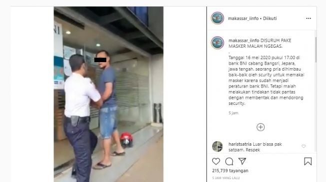 Video viral pria bentak dan dorong security bank di Jepara (Instagram)