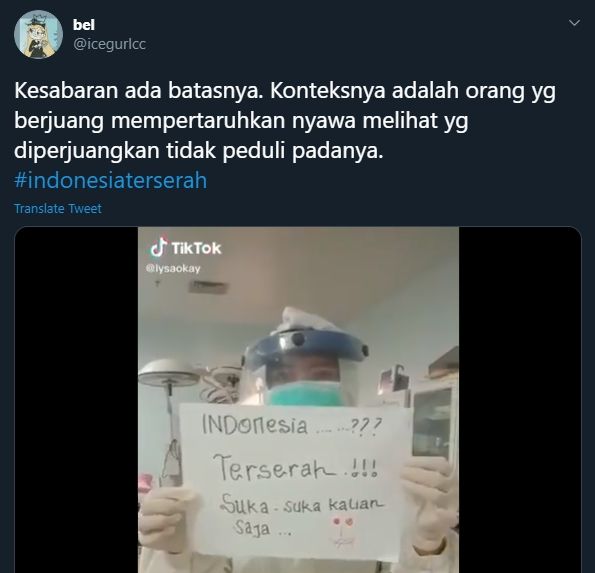 Indonesia Terserah Viral, Ini Ungkapan Kekecewaan Warganet. (twitter.com/icegurlcc)