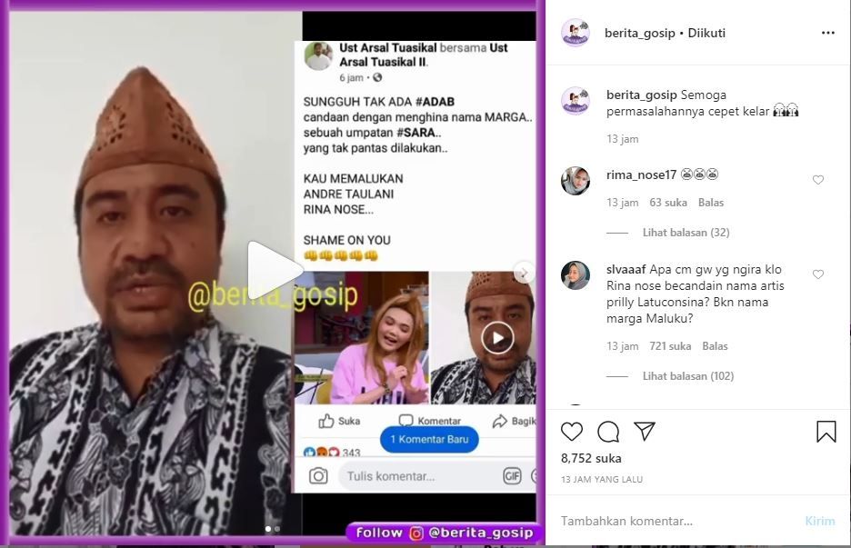 Andre Taulany dan Rina Nose dianggap hina marga orang Maluku [Instagram]