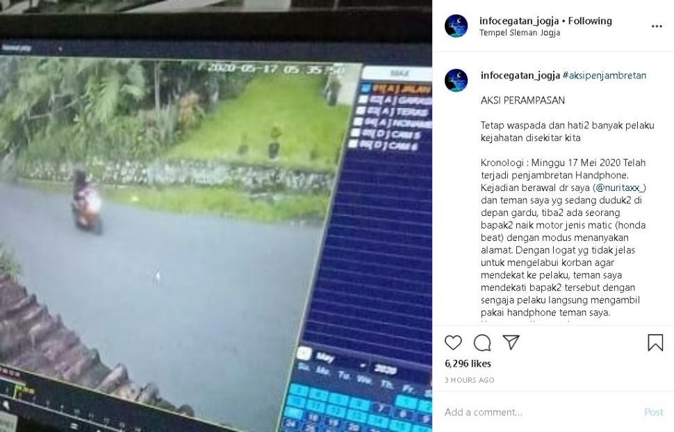 Penjambretan modus tanya alamat - (Instagram/@infocegatan_jogja)