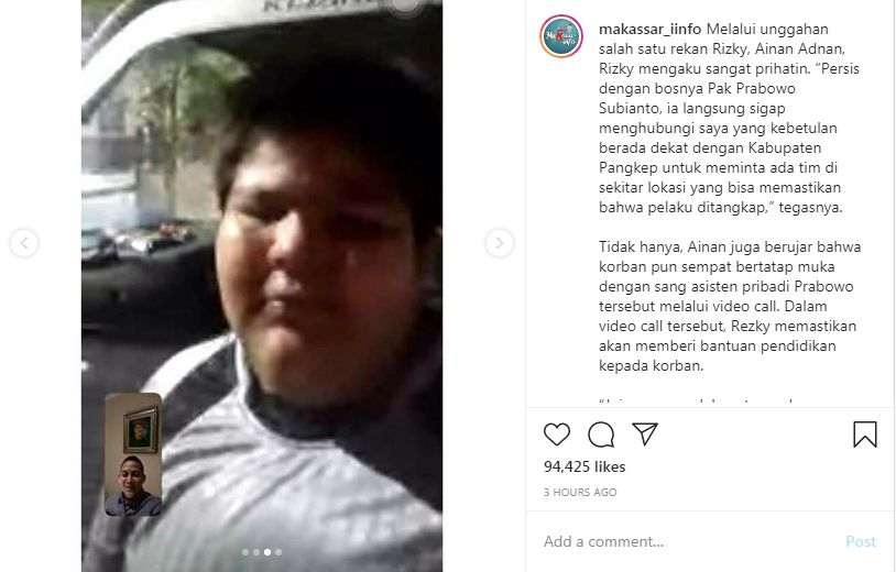 Bocah penjual gorengan yang dibully dapat beasiswa dari ajudan Prabowo (Instagram)