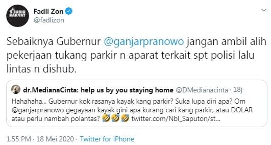 Fadli Zon sindir Ganjar Pranowo ambil alih pekerjaan tukang parkir (Twitter)