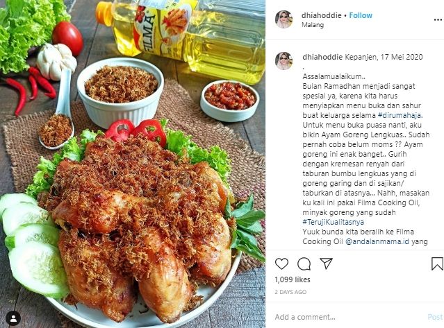 Ayam goreng rempah lengkuas. (Instagram/@dhiahoodie)