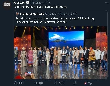 Rachland Nashidik dan Fadli Zon komentari konser amal BPIP di tengah corona. (Twitter)