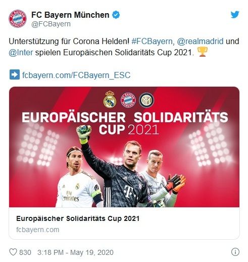Piala Solidaritas Eropa [Tangkapan gambar Twitter FC Bayern]