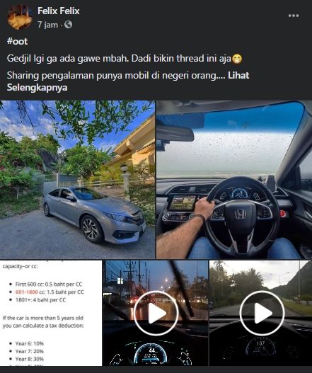 Warganet ungkap mudahnya punya mobil di Thailand. (Facebook)