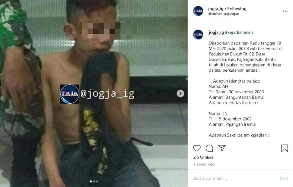 Bocah berkelahi rebutan cewek bawa sajam - (Instagram/@jogja_ig)