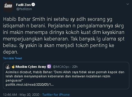 FadlI Zon sanjung Habib Bahar bin Smith. (Twitter/@fadlizon)