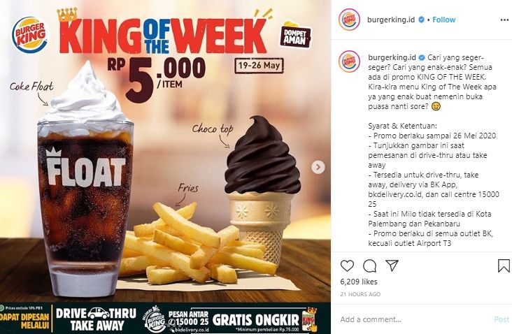 Cocok untuk Buka Puasa, Burger King Bagikan Promo Mulai Harga Rp 5 Ribuan. (Instagram/@burgerking.id)