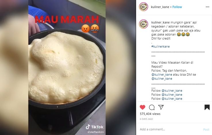  Ngakak Sekaligus Kasihan, Niat Buat Pie Susu Hasil Jadinya Malah Begini. (Instagram/@kuliner_kane)