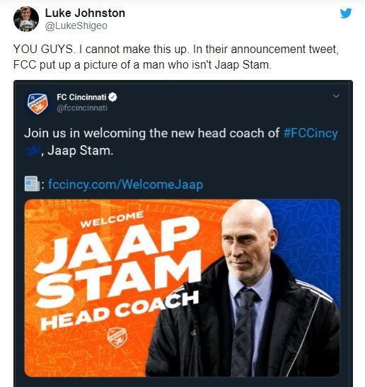 Jaap Stam ditunjuk sebagai pelatih klub MLS, FC Cincinnati. (Twitter/@LukeShigeo)