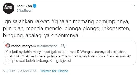 Fadli Zon sindir pemimpin mencla mencle (Twitter/fadlizon)