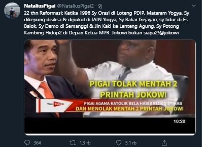 Natalius Pigai berkicau di Twitter terkait 22 tahun Reformasi. [@NataliusPigai2 / Twitter]