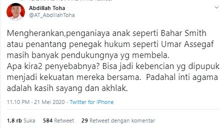 Cuitan Abdillah Toha Pendiri PAN (Twitter).