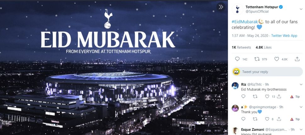 Ucapan selamat Idul Fitri dari Tottenham Hotspur