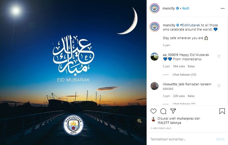 Ucapan selamat Idul Fitri dari Manchester City