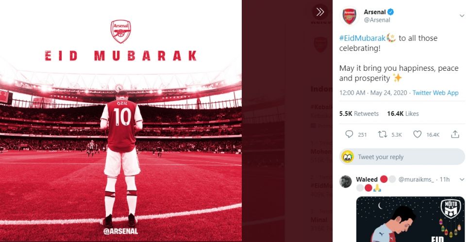 Ucapan selamat Idul Fitri dari Arsenal