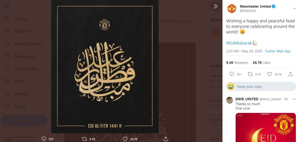 Ucapan selamat Idul Fitri dari Manchester United