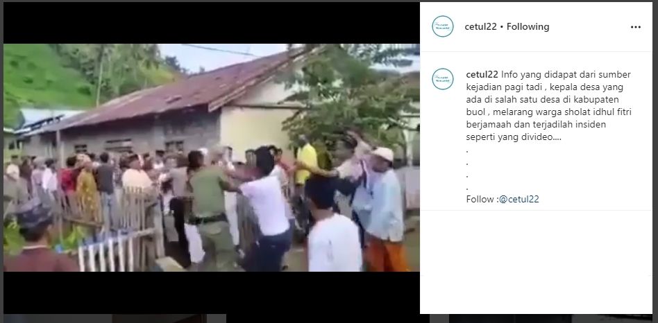 Viral Video Petugas Diamuk Warga, Diduga Larang Salat Idul Fitri Berjemaah. (instagram.com/cetul22)