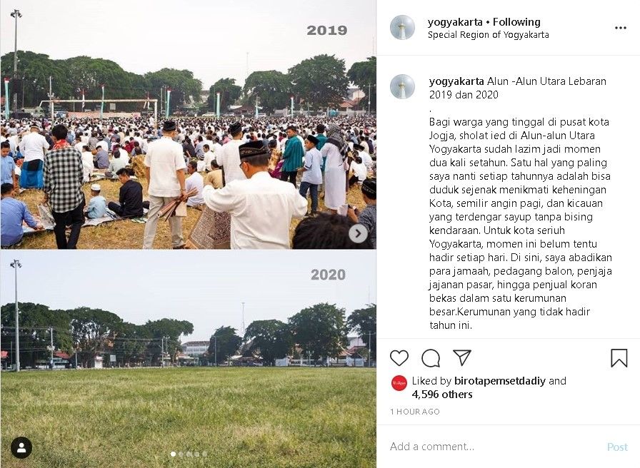 Perbandingan Lebaran 2019 dan 2020 di Alun-Alun Utara Jogja - (Instagram/@didanduddin/@yogyakarta)