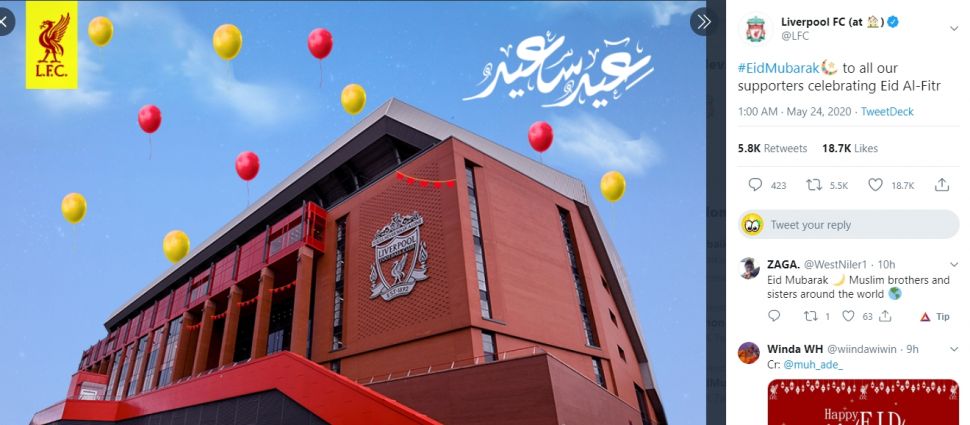 Ucapan selamat Idul Fitri dari Liverpool