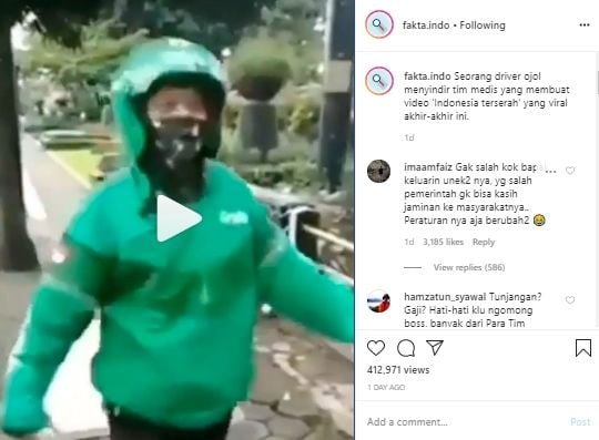 Video viral ojol sindir tenaga medis (Instagram).