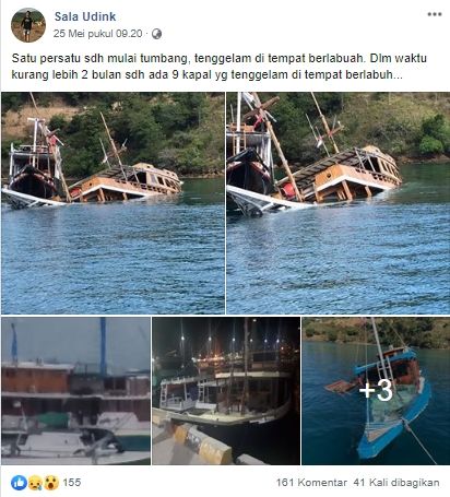 Sejumlah kapal di Labuan Bajo tenggelam karena corona (Facebook).