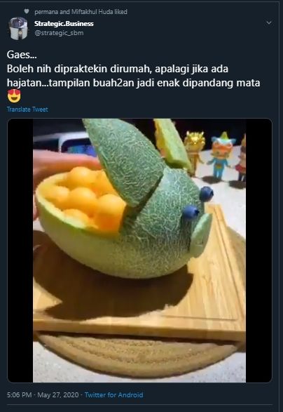 Kreatif, Begini Cara Sajikan Buah Agar Tampak Cantik saat Disuguhkan. (Twitter/@strategicsbm)