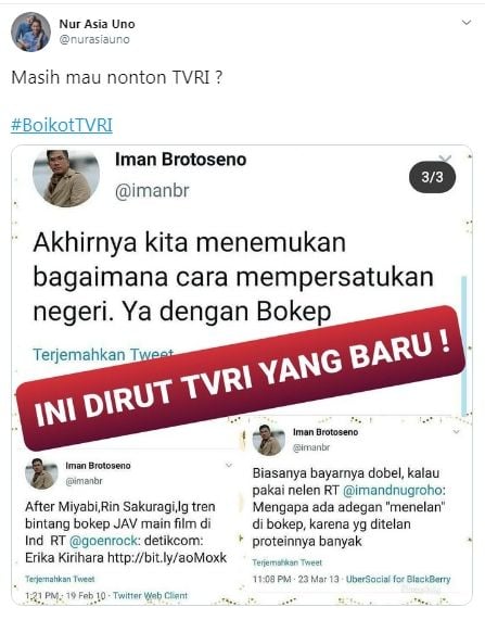 Nur Asia serukan tagar boikot TVRI (Twitter/nurasiauno)