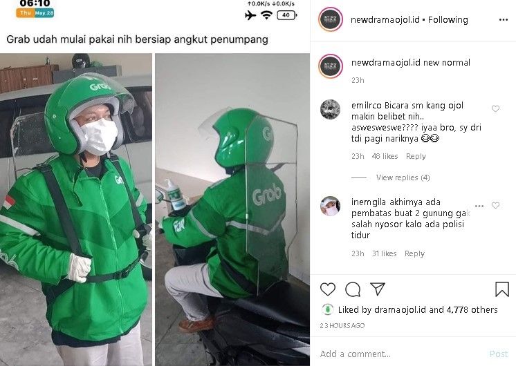 Sopir ojol pasang pembatas plastik. (Instagram/@newdramaojol.id)