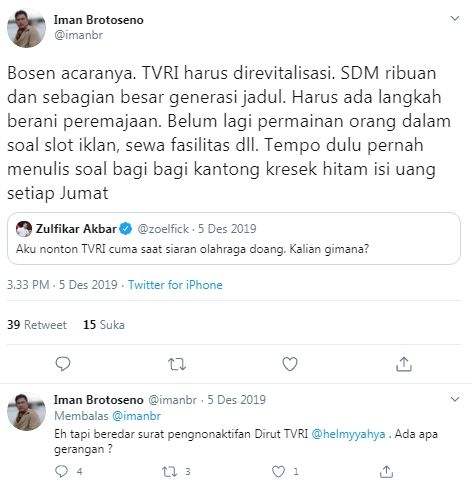 Kritik pedas Iman Brotoseno terhadap TVRI sebelum jadi Dirut TVRI (Twitter/imanbr)