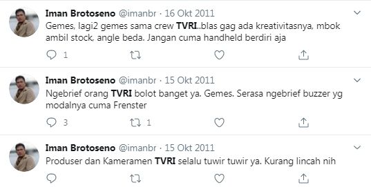 Kritik pedas Iman Brotoseno terhadap TVRI sebelum jadi Dirut TVRI (Twitter/imanbr)