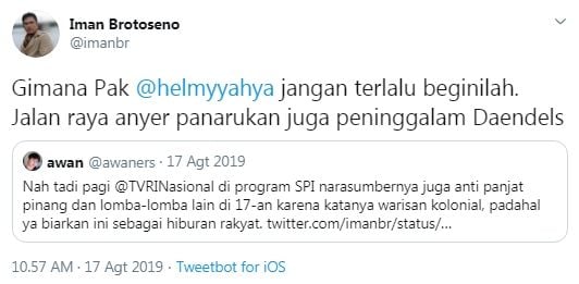 Kritik pedas Iman Brotoseno terhadap TVRI sebelum jadi Dirut TVRI (Twitter/imanbr)