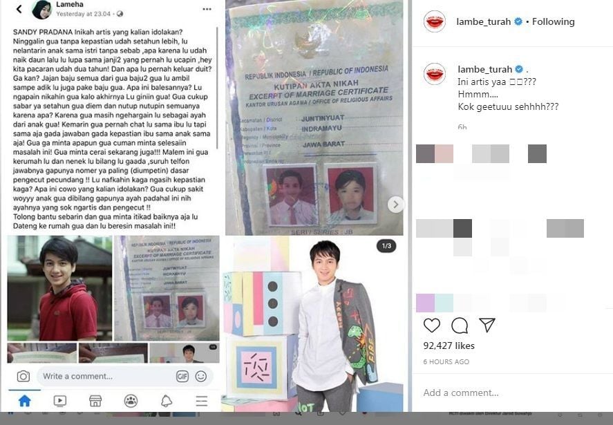 Sandy Pradana dituduh telantarkan istri dan anak [Instagram/Lambe Turah]