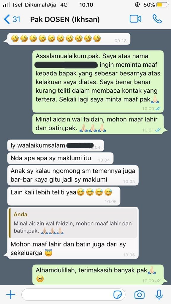 Chat mahasiswa salah kirim pesan ke dosen.(Twitter)